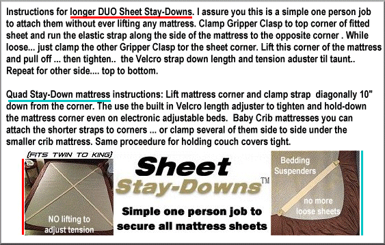 Instructions for using the 2 styles of Sheet Suspnder straps from Holdup Suspender company.
